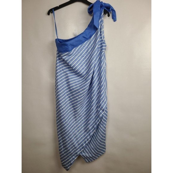 Glamour X Lane Bryant Blue White Striped Tulip Hem One Shoulder Dress 16 - Picture 3 of 9